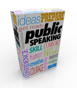 Public Speaking words on a box for training to give a big speech